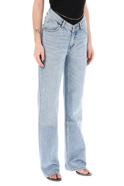Shop Alexander Wang Asymmetric Waist Jeans With Chain Detail. In Light Blue