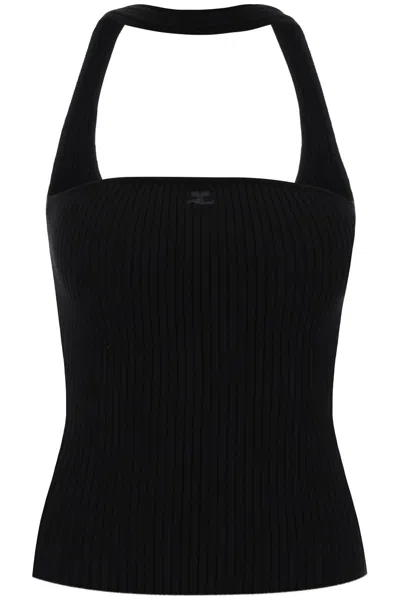 Shop Courrèges "ribbed Hyperbole Top In Kn In Black