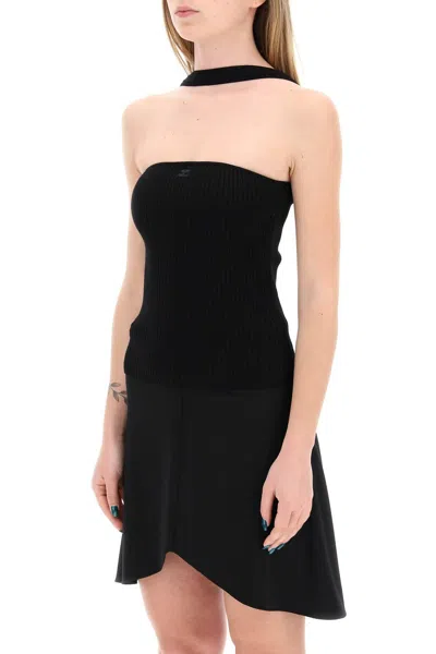 Shop Courrèges "ribbed Hyperbole Top In Kn In Black