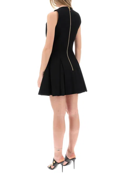 Shop Balmain Mini Dress With Pleats In Crê In Black