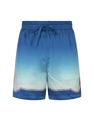 Shop Casablanca Coquillage Coloré Silk Shorts In Blue
