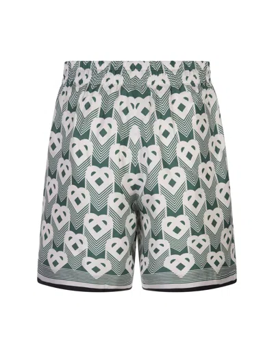 Shop Casablanca Heart Monogram Silk Shorts In Green