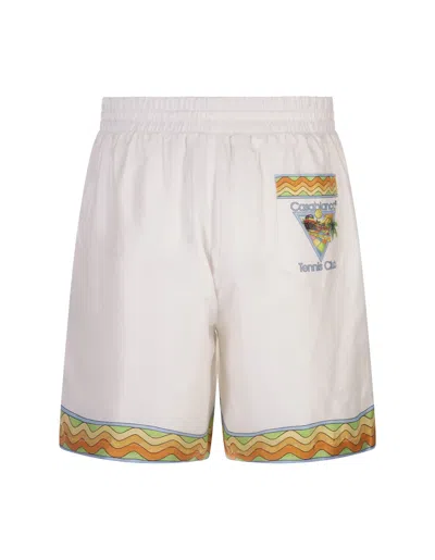 Shop Casablanca Afro Cubism Tennis Club Silk Shorts In White