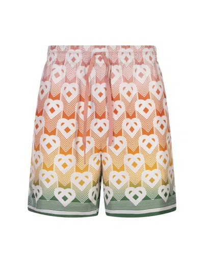 Shop Casablanca Gradient Heart Monogram Silk Shorts In Multicolour