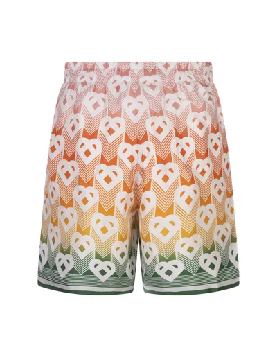 Shop Casablanca Gradient Heart Monogram Silk Shorts In Multicolour