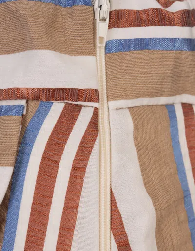 Shop Stella Jean Striped Midi Skirt With Ruffle In Brown