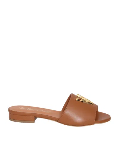 Shop Via Roma 15 Brown Leather Slippers