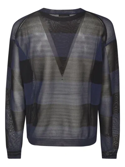 Shop Roberto Collina Stripe Pattern Ribbed Sweatshirt In Black/navy