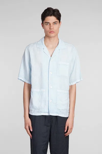 Shop Aspesi Camicia Ago Shirt In Cyan Linen