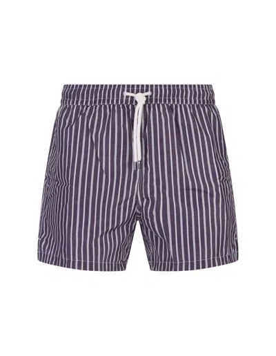Shop Fedeli Purple Striped Swim Shorts In Blue