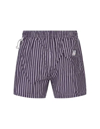 Shop Fedeli Purple Striped Swim Shorts In Blue