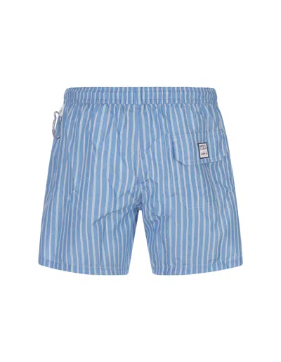 Shop Fedeli Sky Blue Striped Swim Shorts