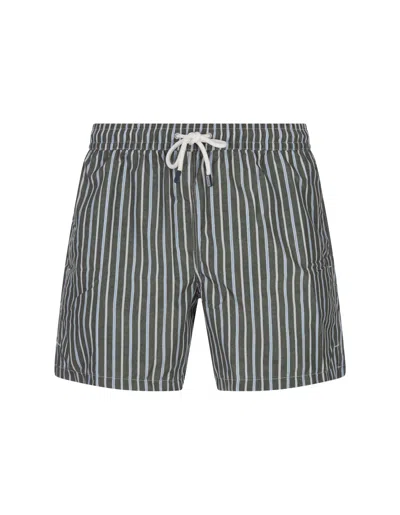 Shop Fedeli Green Striped Swim Shorts