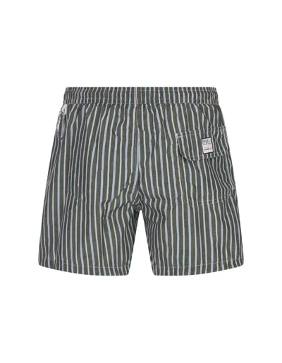 Shop Fedeli Green Striped Swim Shorts