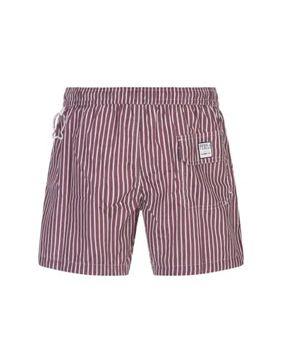 Shop Fedeli Burgundy And White Striped Swim Shorts In Red