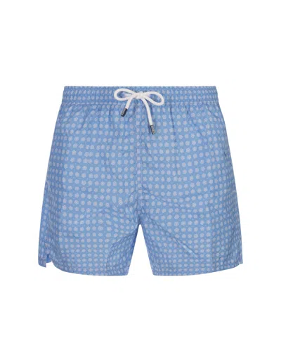 Shop Fedeli Sky Blue Swim Shorts With Micro Flower Pattern