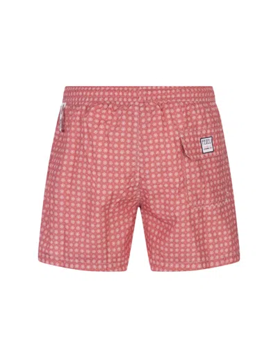 Shop Fedeli Dark Red Swim Shorts With Micro Flower Pattern