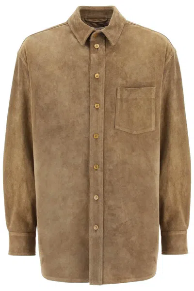 Shop Marni Suede Leather Overshirt For In Neutro