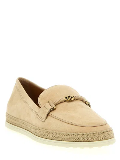 Shop Tod's Suede Loafers In Beige