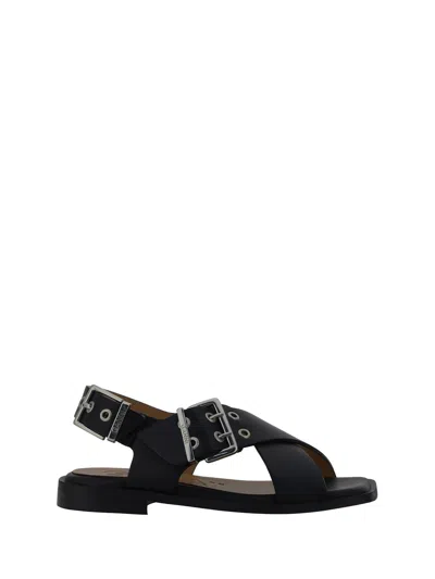 Shop Ganni Sandals In Black