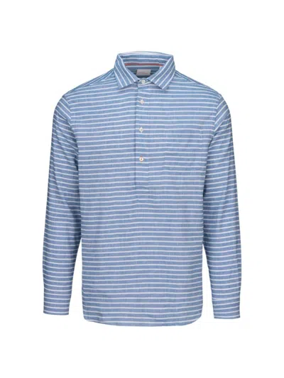 Shop Swims Men's Scario Linen-blend Striped Polo Shirt In Tidal Blue