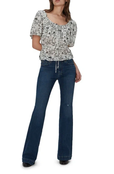 Shop 7 For All Mankind Floral Cotton Peasant Top In Toile Green
