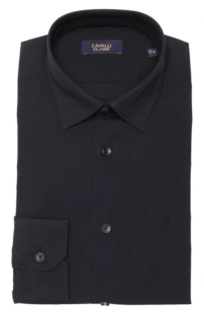 Cavalli Class Slim Fit Textured Dress Shirt In Black