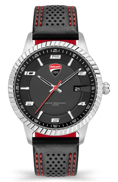 Shop Ducati Corse Podio Leather Strap Watch, 44mm In Black