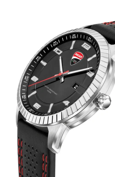 Shop Ducati Corse Podio Leather Strap Watch, 44mm In Black