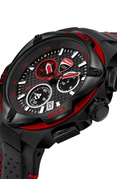 Shop Ducati Corse Motore Chronograph Leather Strap Watch, 49mm In Black
