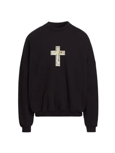 Shop Willy Chavarria Men's Hooligan Cotton Oversized Sweater In Black Cartel Crucifix