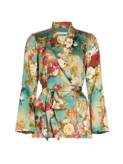 Shop L Agence Women's Everly Floral Silk Wrap Blazer In Multi Rococo