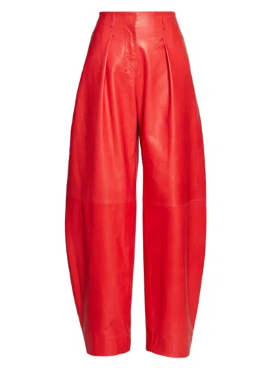 Shop Jacquemus Women's Le Pantalon Ovalo Cuir Leather Pants In Red