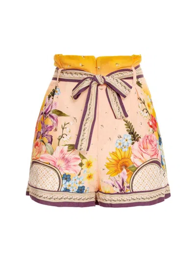 Shop Agua Bendita Women's Adisson Dreamin Floral Belted Shorts In Linen