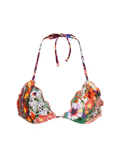 Shop Agua Bendita Women's Lolita Seed Embroidered Triangle Bikini Top In Neutral