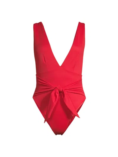 Shop Agua Bendita Women's Solids Florentina Tie-waist One-piece Swimsuit In Red