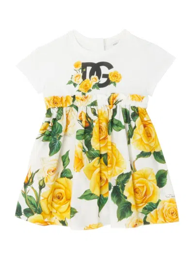 Shop Dolce & Gabbana Baby Girl's Logo Floral Print T-shirt Dress In Yellow