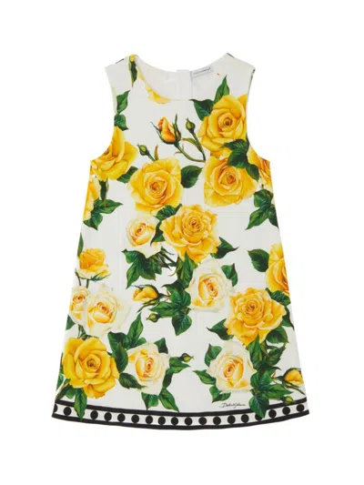 Shop Dolce & Gabbana Little Girl's & Girl's Floral A-line Dress In Yellow Rose