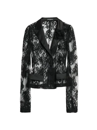 Shop Dolce & Gabbana Women's Chantilly Lace Jacket In Nero