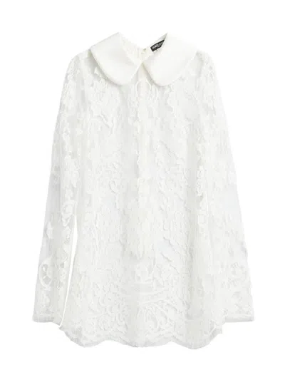 Shop Dolce & Gabbana Women's Collared Lace Minidress In Bianco Naturale