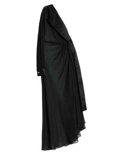 Shop Dolce & Gabbana Women's Silk Chiffon Sheer One-shoulder Gown In Nero