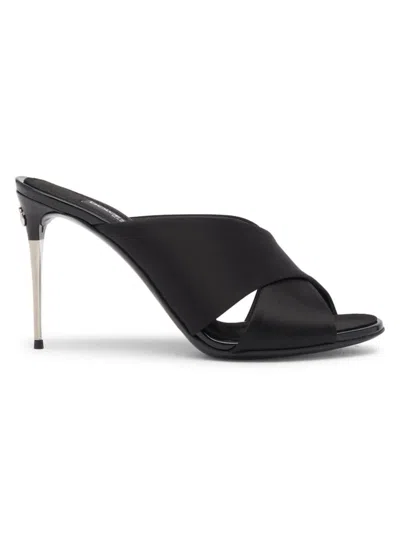 Shop Dolce & Gabbana Women's 90mm Satin Crisscross Metal-heel Mules In Black