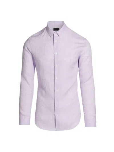 Shop Giorgio Armani Men's Linen Button-front Shirt In Purple