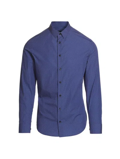 Shop Giorgio Armani Men's Geometric Cotton Button-front Shirt In Solid Dark Blue