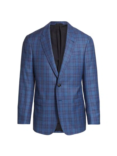 Shop Giorgio Armani Men's Plaid Wool Two-button Sport Coat In Blue