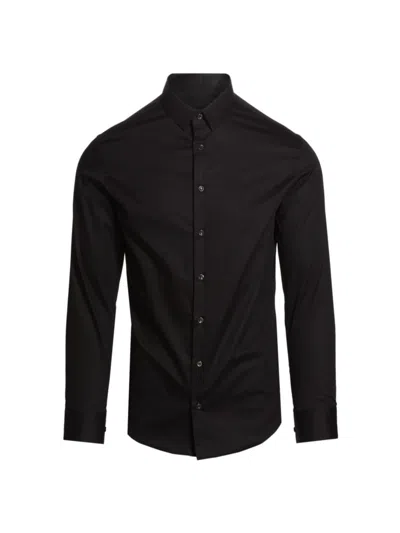 Shop Giorgio Armani Men's Cotton Button-front Shirt In Black