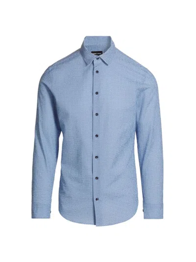 Shop Giorgio Armani Men's Geometric Cotton Button-front Shirt In Light Blue