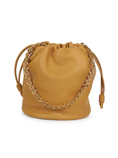 Shop Loewe Women's  X Paula's Ibiza Flamenco Leather Bucket Bag In Sahara