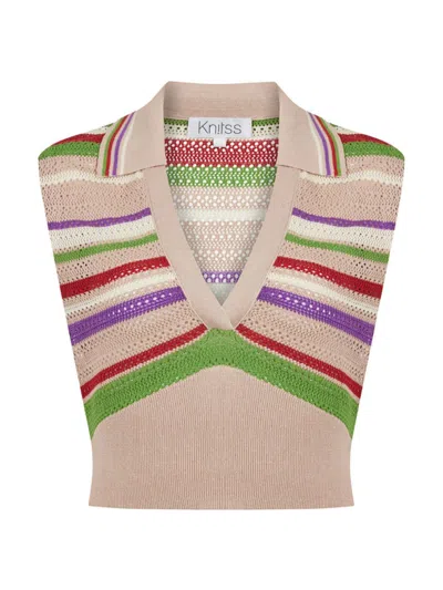 Shop Knitss Women's Blaire Striped Cotton-blend Crop Top In Desert