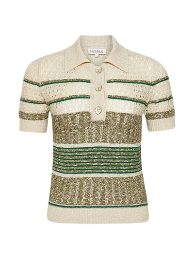 Shop Knitss Women's Rain Marled Knit Polo Top In Nephrite